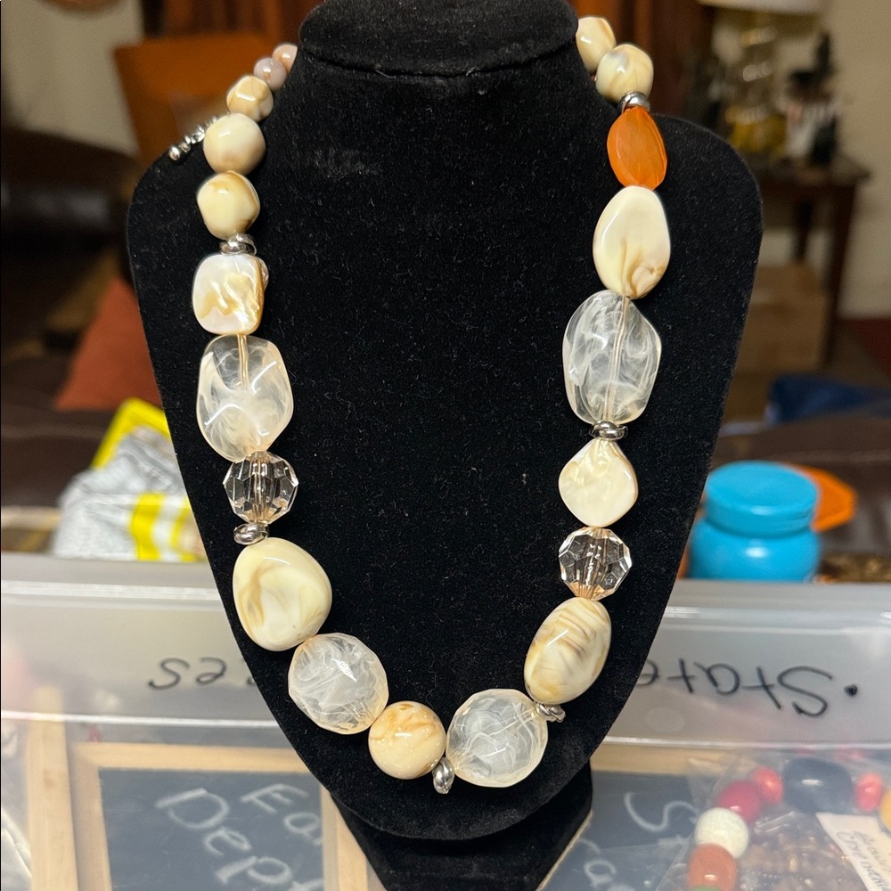 NY Collection Cream and Orange Beaded Necklace